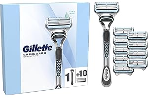 Gillette SkinGuard Sensitive Razor for Men, 1 Men's Razor Handle with 10 Blade Refills, Gentle Shave for Sensitive Skin, Reduces Irritation and Bumps