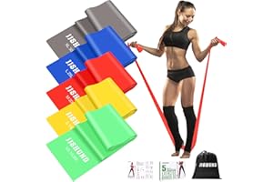 ‎JJSHUND 5 Stücke Fitnessbänder, 1.5M Widerstandsbände Gymnastikband in 5 Stärke Resistance Bands Fitnessband mit Übungsanleitung für Pilates Yoga Männer Frauen Sport Home Gym