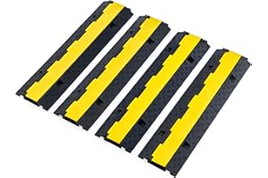 CREWORKS 4 Piezas Cubierta de Cables de Goma para Suelo con 2 Canales Capacidad de 5 toneladas protección Modular Antideslizante para Cables, Protector de rampa de Goma