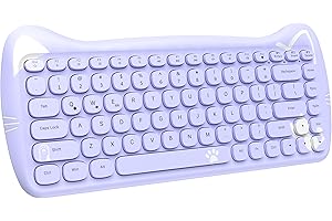 ZIYOU LANG 3060i Tastiera per Computer Carina Senza Fili, Lovely Cat Tastiera Bluetooth Sottile Retrò Silenziosa con Typewriter Round Matte Texture Keycap QWERTY per PC Laptop Mac-Violaiola