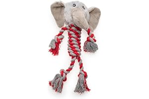 PETLINUS Jouets pour Chiens avec Son et Corde - Peluche résistante avec Anneau de Dentition en Corde - pour Toutes Les Races et Tailles - Accessoires pour Chiens et Animaux domestiques (Éléphant)