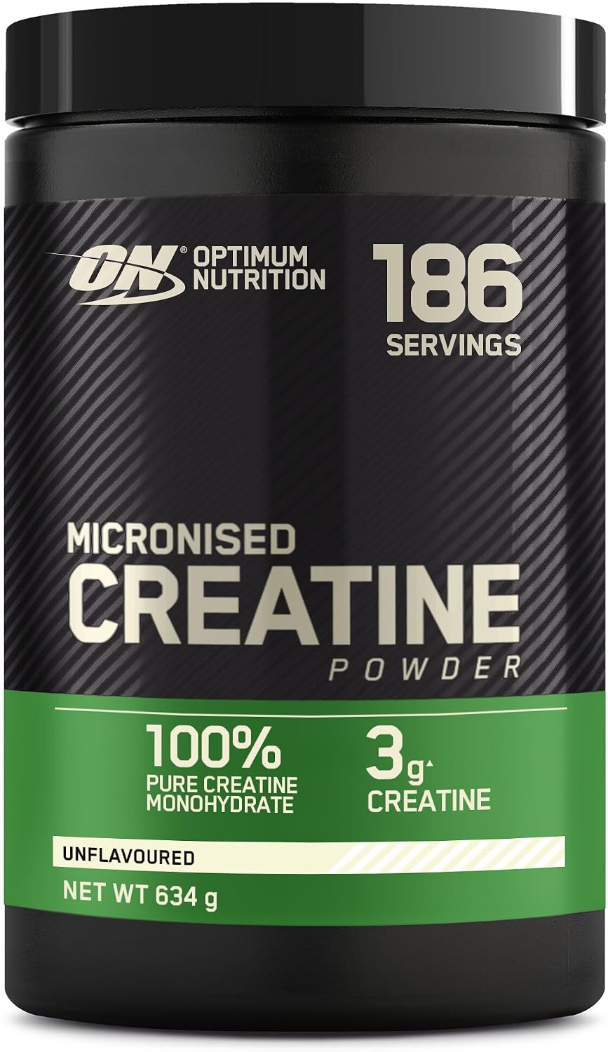 Optimum Nutrition Micronised Creatine Monohydrate en Poudre, 634g | Non Aromatisé, 186 Portions, Complément pour Soutenir la Force et la Puissance Musculaires,Pré et Post Entraînement
