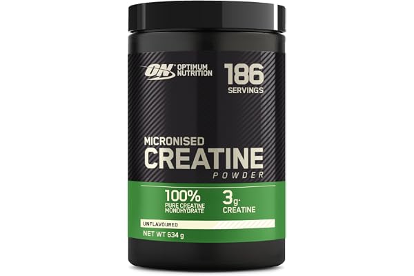 Optimum Nutrition Créatine Micronisée en Poudre, Sans Arôme, 634g, 186 Doses