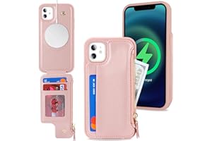 SailorTech iPhone 11 Etui mit Kartenhalter mag Safe, iPhone 11 Hülle mit Reißverschluss Kartenfach Geldbörse für iPhone 11 Handyhülle Lederhülle - Roségold