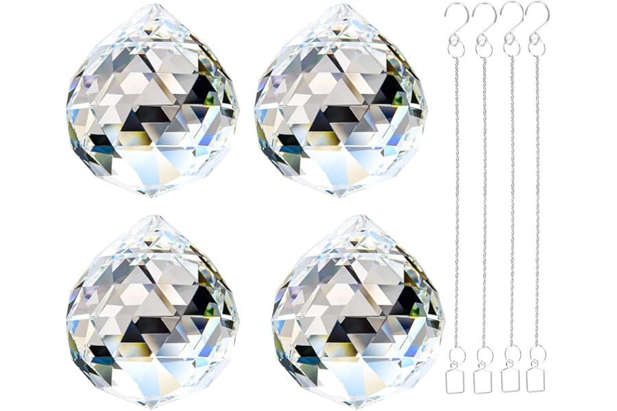 Adwikoso 4Pcs 40mm Crystal Ball Prism Pendant Glass Chandelier Hanging Crystals for Windows, Suncatchers for Windows, Feng Shui Suncatcher Wedding Home Window Décor (40mm, 4)