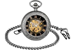 SUPBRO orologio da tasca retrò, vintag, color bronzo con catena, da uomo e ragazzo, catenina con ciondolo con lente d'ingrandimento