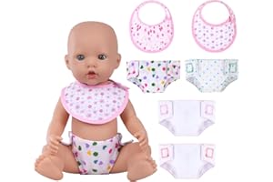 Aolso Bavaglini e Pannolini per Bambole, Set di 6 Accessori per Bambole Bavaglini e Pannolini in Tessuto per Bambole, Lavabile, Riutilizzabile, Idee Regalo per Bambini, Colorato