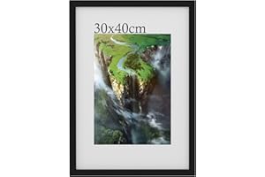 DETEXIS 30 x 40 cm Frame, 12 x16 inch Wooden Picture Frame, 30x40 cm Picture Frame with Perspex Glass, Wall-Mounted 30x40 cm Poster Frame,Photo Frame for Bedroom and Living Room Decoration, Black