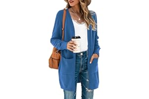 TASAMO Womens Cardigans Open Front with Pockets Side Split Draped Casual Knit Sweaters