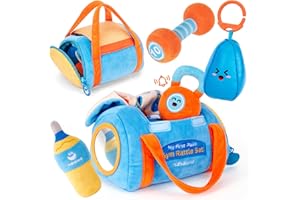 hahaland Giochi Montessori 6 Mesi, 6 PCS Set Peluche Fitness per Neonati con Sonagli e Specchio, Tummy Time Neonato Giochi Sensoriali per Neonati, 2025 Nuovo Design Set Regalo Neonato 3 6 9 12 Mesi