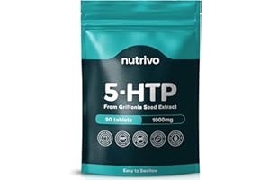Nutrivo 5HTP Tablets - 90 Tablets Per Pack | 5HTP High Strength 1000mg Supplement | One A Day - 3 Months Supply | from Griffonia Seed Extract | Vegan & UK Made