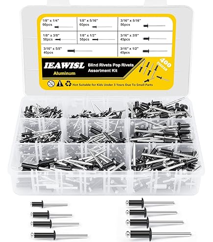 200 Rivetti Ciechi In Alluminio | Flangia Larga | M3.2/M4/M4.8 | Per Fai Da Te, Auto E Navi | Nero/Argento - Foto 2