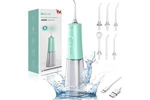 BEZVOI Water Flosser for Teeth Cordless: Oral Irrigator with 5 Modes, 300ML Water Tank IPX7 Waterproof Electric Tooth Cleaner, Water Floss with 6 Tips for Gums/Braces/Orthodontic/Dental Care Cleaning