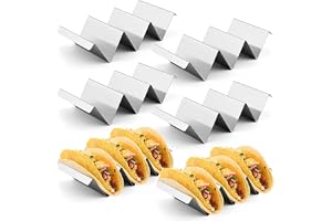 LATERN Set med 6 tacohållare 21 cm x 10 cm i rostfritt stål för 3 tacos, elegant vertikalt stativ med handtag, ugns-, grill