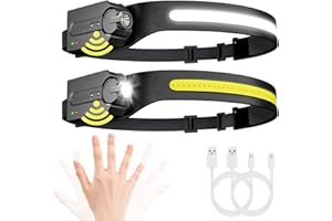 Lepro Lampe Frontale Rechargeable LED, Lot de 2 Lampe Frontale LED Ultra Puissante avec 5 Modes d’Éclairage Détecteur de Mouvement, 230°COB Faisceau Large & Réglable Spotlight pour Camping, Pêche