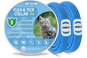 VICSOM Collier Anti Puces pour Chat, Collier Anti Puces et Tiques pour Chats, Collier Anti Puce Chat Naturelles Protection 8 Mois, Imperméable et Réglable pour Les Chatons de Toutes Tailles Bleu Clair 2PC
