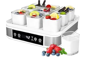 ‎CLEVICH Joghurtbereiter, Automatischer Digitaler Joghurt Maker, Griechischer Joghurtmaschine mit Temperatur- und Timer, mit 9 170 ml Joghurtbechern, Perfekt für den Heim-Bio-Joghurt, BPA-frei, 40 W