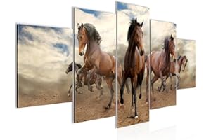 Runa Art - Cuadros Decorativos Caballos 200 x 100 cm 5 Piezas XXL Decoracion de Pared Diseño marrón 036051a