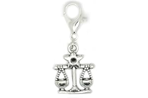 JEWELLERYJOY Zodiac Constellation 12 Signs Astrology Tibetan Silver Clip On Lobster Clasp Charm