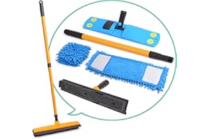 ‎EJG EJG Wet & Dry Clean-Up Pet Hair Remover Carpet with Squeegee Microfiber Dust Mop Extendable Adjustable Rubber Bristles Long Handle Broom Sweeper for Household Cleaning Harwood Floor Tiles Windows