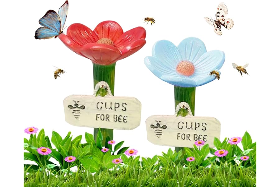 2Pcs Bee Watering Cups for Garden Resin Flower Bee Waterer Insect Water Feeder Station Bird Butterfly Drinking Cup for Outdoor Garden Beehive Grassland Flowerpot Accessories