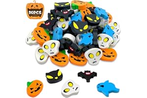 Lets Joy 50 Sztuk Mini Gumek do Ścierania na Halloween - Dynia i Czaszka - Prezent dla Dzieci, Biuro i Artykuły Papiernicze