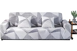 ARNTY Housse de Canapé Extensible 1/2/3/4 Places,Impression Housse Canape,Anti-dérapante Housse Protection Canapé Couvre(Grise-Lignes Rayées, Housse Canape 3 Places:181-230cm)