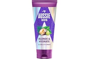 Aussie SOS Blonde & Hydrate Acondicionador 200ml Para Pelo Decolorado, Con Mechas Y Canas. Desenreda Y Suaviza Mientras Proporciona Hidratación Al Cabello Rubio Y Canoso Propenso A La Sequedad