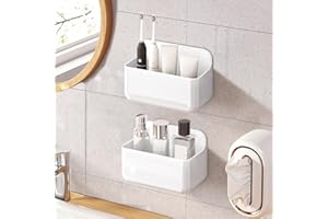 Diesisa 2PCS Shower Caddy, Self Adhesive Bathroom Shelf, Shower Shelf No Drilling, Wall Mounted Shower Organiser No Drilling, Acrylic Shower Rack Stick on for Bathroom Kitchen (Small-White)