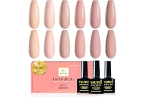 YSUVIN Esmaltes Semipermanentes para Uñas, 6 Colores Color de Piel Rosa Nude Pintauñas Semipermanentes, Esmalte Uñas Soak Off UV/LED Gel Uñas Diy Manicura Nail Art Set, 8ml