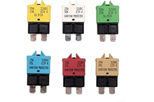 T Tocas 12V- 32V DC Manual Reset Low Profile ATC Circuit Breakers Fuse for Car Boat Trolling Motor RV, 5A 10A 15A 20A 25A 30A Mixed, 6pcs Pack