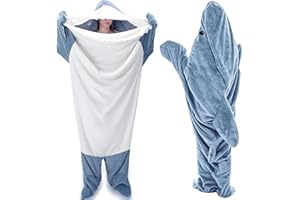 BBLTIFF koc z kapturem, śpiwór rekina, przenośna piżama rekina, miękki i wygodny koc niebieski, XXL