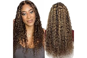 Lakaisa Parrucca Capelli Veri Curly Human Hair Wigs Wear and Go Glueless Wig 100% Brazilian Remy Hair Pre Plucked Natural Hairline with Baby Hair P1B/27 Highlight Blonde Color 18 Pollice