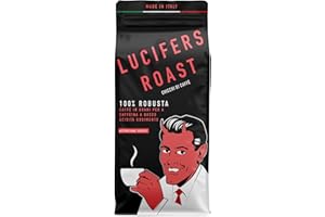 KIQO COFFEE & TEA LUCIFERS ROAST Caffè in grani di KIQO dall'Italia - caffè forte - bassa acidità - con 571 mg di caffeina - 100% Robusta (chicchi di caffè, 1kg)