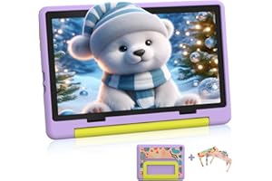 Laptok 10 Inch Kids Tablet, Android 14 Tablet for Kids Octa-Core with 8GB+64GB+1TB Expand ｜ Parental Control｜WiFi 6｜BT 5.3｜Dual Camera｜Protective Case｜Great Gift for Child(Purple)