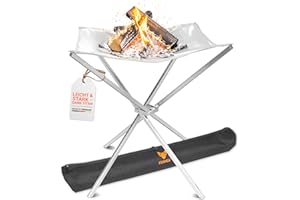 FENNEK HIGH FIRE Titan | Hochwertiges, transportables XL Feuernetz aus hitzebeständigem Edelstahl | Gestell aus Titan | 60 x 60 x 63 cm | Mit Tasche | Perfekt für Daheim oder den mobilen Einsatz