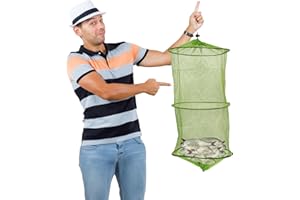 BullTek Filet pliable porte-poissons en nylon vert, panier de pêche, panier de pêche, panier portatif pour poissons, crabes, appâts, filet de pêche longue pêche Keep net