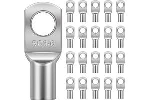 Flintronic 20Pcs Tinned Copper Terminals Connectors, SC6-6 Ring Terminal Connectors Set, Battery Cable Ends Lugs, Bolt Hole Crimp Terminals Connector for Electric, Auto, Boat, Car