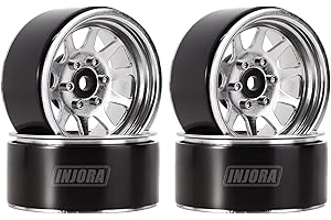 INJORA RC Felge 4pcs 1,9inch Beadlock Felgen Metall Räder Set für 1:10 RC Crawler Axial SCX10 Pro SCX10 III TRX4 VS4-10 Redcat Gen 8 7 Pro Enduro(Silber)