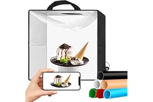 EMART Fotobox zum Fotografieren, 40x40 cm Fotostudio Lichtbox, Tragbarer Fotografie Lichtzelte 144 LED-Licht und 6 wasserdichte PVC Hintergründe für Produktfotografie, kleine Gegenstände