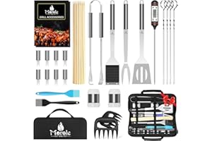 Morole 25 Piece Ustensiles Barbecue, Stainless Steel Kit Accessoires Barbecue, Barbecue Tongs, Spatulas, pour Camping en Plein Air et Barbecues, Idéal Accessoire Barbecue, Cadeau de Camping