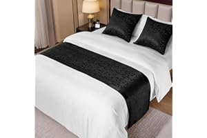 Cobedzy Black Satin Bed Runner for King Size Beds(1.8m), 50 x 240cm(20" x 94") Jacquard Bed Scarf Satin Bedding Scarves for Hotel, Home, Guesthouse
