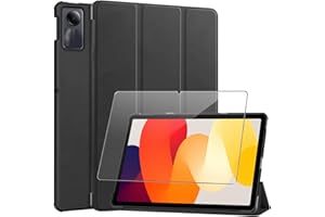 YSJISY Funda para Xiaomi Redmi Pad SE 11'', Negro PU Cuero Billetera Flip Protectora Carcasa con UNO Cristal Templado Protector de Pantalla para Xiaomi Redmi Pad SE 11''