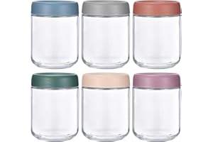 Lychico 6-Pack 500ml Glass Jars with Airtight Lids, Leakproof Containers for Overnight Oats, Yogurt, Smoothies, Sauces, Meal Prep & Fermentation, Wide Mouth Refillable Jars