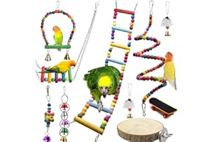 Chikanb 10 Stück Vogelschaukel Spielzeug, Bunten Vogelspielzeug, Papagei Schaukel Spielzeug, Naturholz Hängematte Hängenden Barsch für Nymphensittiche, sittichen, Aras, Papageien, Finken