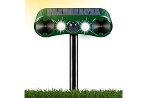 RUTIDA Ultrasonic Cat Repellent, Cat Deterrents Solar Powered Animal Repeller 2 Modes, IP55 Waterproof Wild Animal Scarer Repellent with PIR Motion Sensor & Flash for Farm Garden Yard Cats, Dogs, Fox, Bird