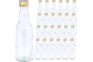 Vitrea 24 leere Glasflaschen 200ml Schraubverschluss Gold - kleine Flaschen zum Befüllen mit Deckel - für Saft, Getränke, Likör, Öl, Saucen, Sirup - 24 Stück, PP28, Kropfhals