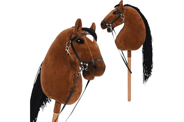 Arkyomi Hobby Horse pour Enfants, Cheval Jouet avec Selle et Rênes, Hobby Horse en Bois et en Peluche pour Enfants à Partir de 3 Ans