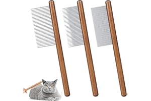 TYRZOL 3Pcs Pet Flea Comb with Steel Teeth & Wooden Handle for Cats, Dogs & Rabbits - Long & Short Hair Grooming Tool for Lice & Ticks (3 Sizes)