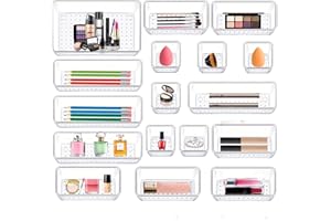 MIILOVDORA Drawer Organiser, 17 Pieces Drawer Insert, Drawer Organiser, Dressing Table Organiser with 4 Sizes, Drawer Organiser, Drawer Organiser, Make Up Organiser for Kitchen, Office, Jewellery, Bathroom